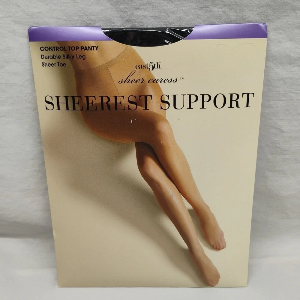 East‎ 5th Sheerest Support Pantyhose Control Top AVERAGE Off Black JcPenney
